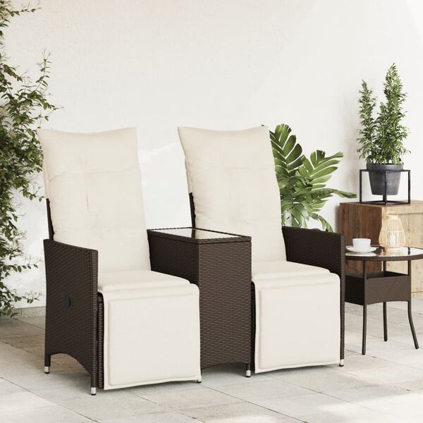 vidaXL Reclining Garden Sofa 2-Seater with Table Brown Poly Rattan