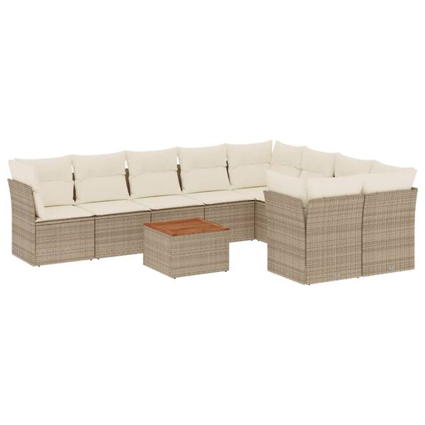 vidaXL 10 Piece Garden Sofa Set with Cushions Beige Poly Rattan