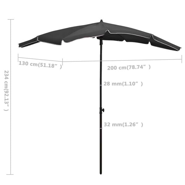 vidaXL Garden Parasol with Pole 200x130 cm Anthracite