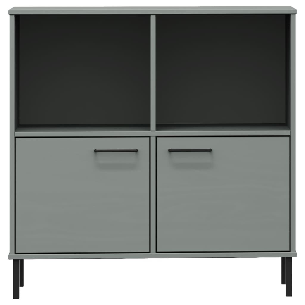 vidaXL Bookcase with Metal Legs Grey 90x35x90.5 cm Solid Wood OSLO