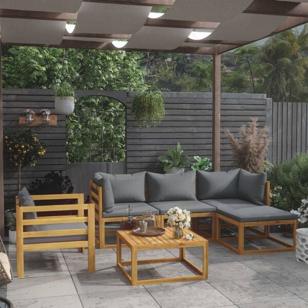 vidaXL 6 Piece Garden Lounge Set with Cushion Solid Acacia Wood