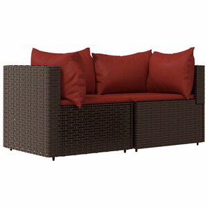 vidaXL Garden Corner Sofas with Cushions 2 pcs Brown Poly Rattan