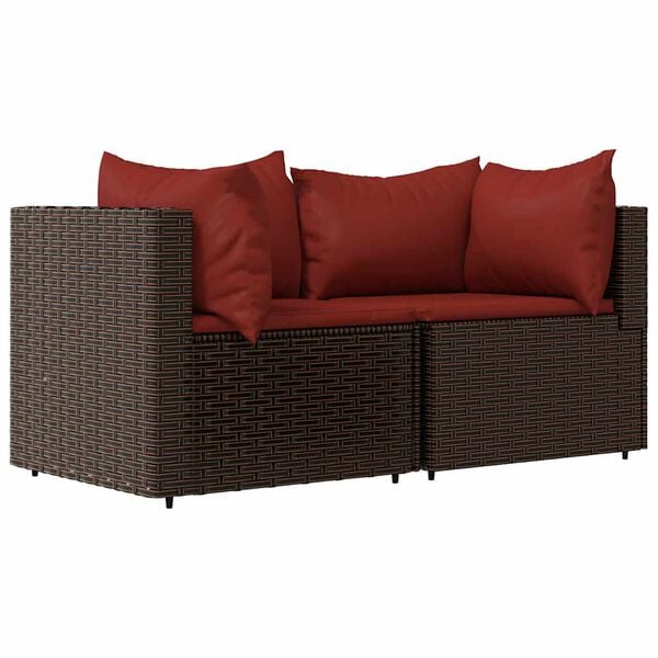 vidaXL Garden Corner Sofas with Cushions 2 pcs Brown Poly Rattan