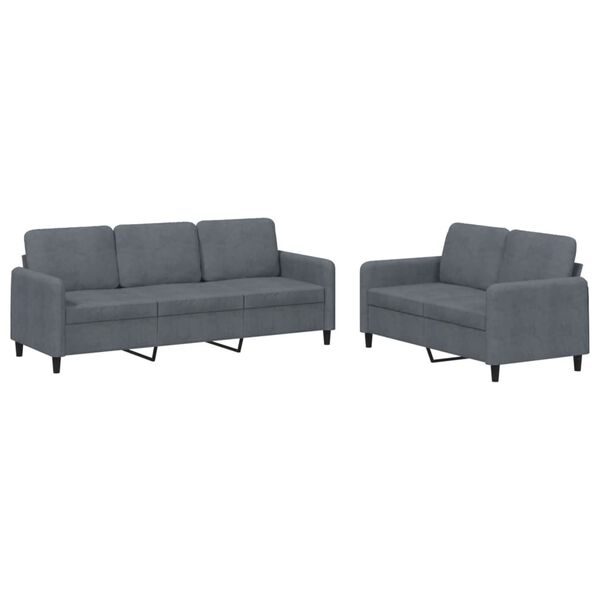 vidaXL 2 Piece Sofa Set Dark Grey Velvet