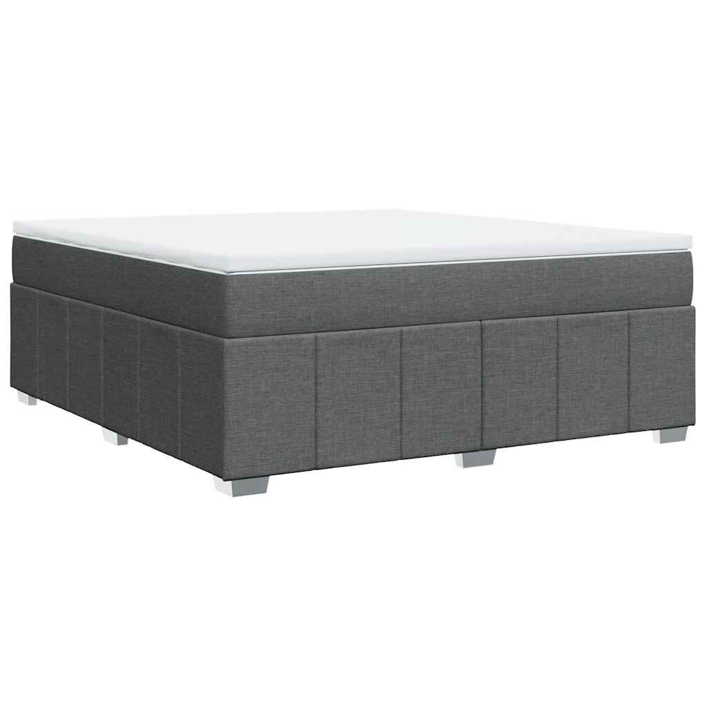 vidaXL Box Spring Bed with Mattress Dark Grey King Fabric