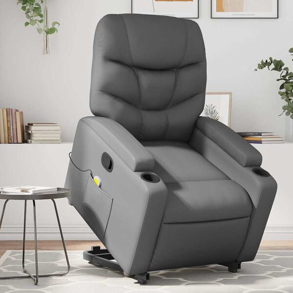 vidaXL Stand up Massage Recliner Chair Grey Faux Leather