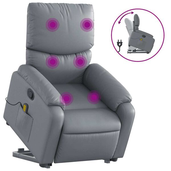 vidaXL Stand up Massage Recliner Chair Grey Faux Leather