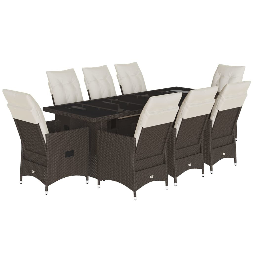 vidaXL 11 Piece Garden Bistro Set with Cushions Brown Poly Rattan