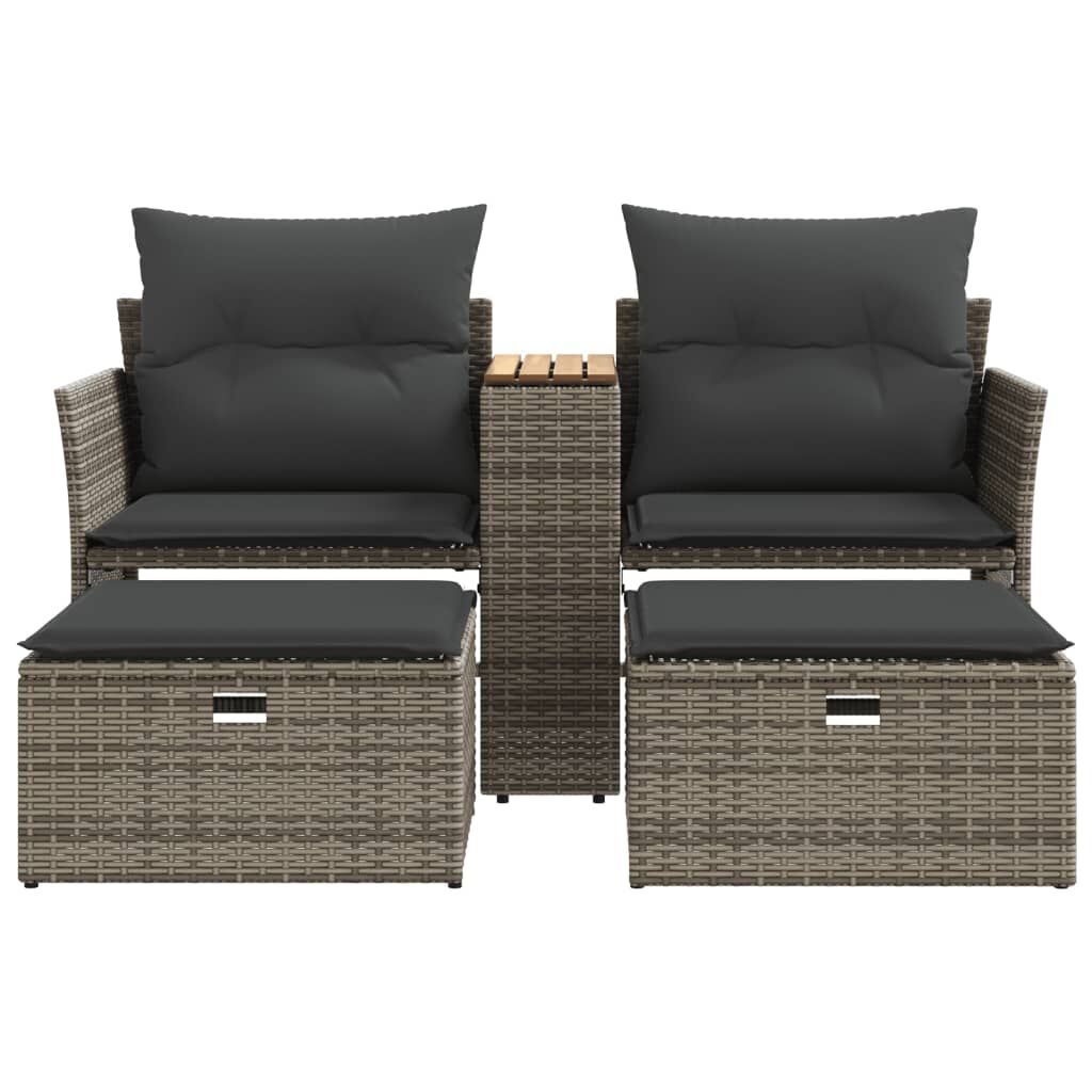 vidaXL Garden Sofa 2-Seater with Stools Grey Poly Rattan