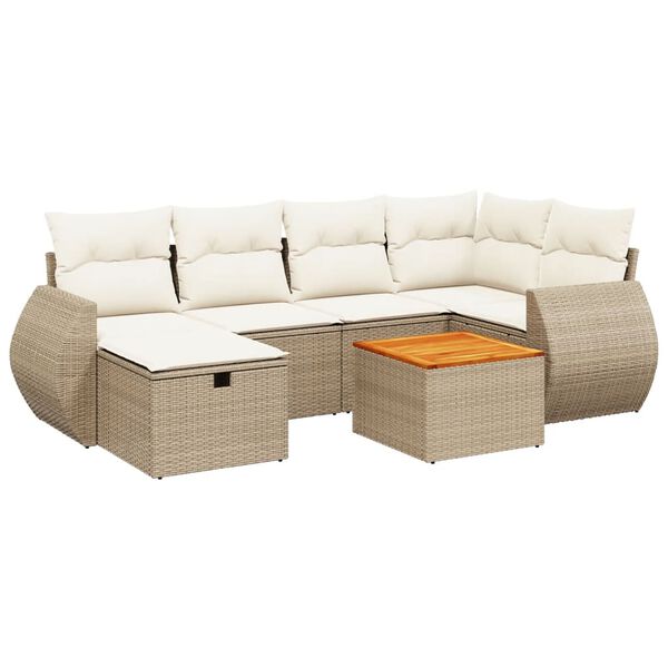 vidaXL 7 Piece Garden Sofa Set with Cushions Beige Poly Rattan
