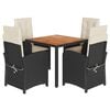 vidaXL 5 Piece Garden Dining Set with Cushions Black Poly Rattan