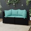 vidaXL Garden Corner Sofas with Cushions 2 pcs Black Poly Rattan