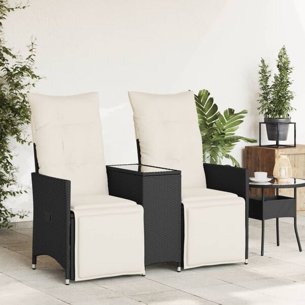 vidaXL Reclining Garden Sofa 2-Seater with Table Black Poly Rattan