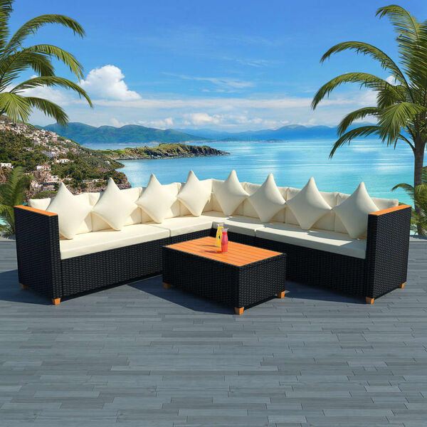 vidaXL 5 Piece Garden Lounge Set with Cushions Poly Rattan Black