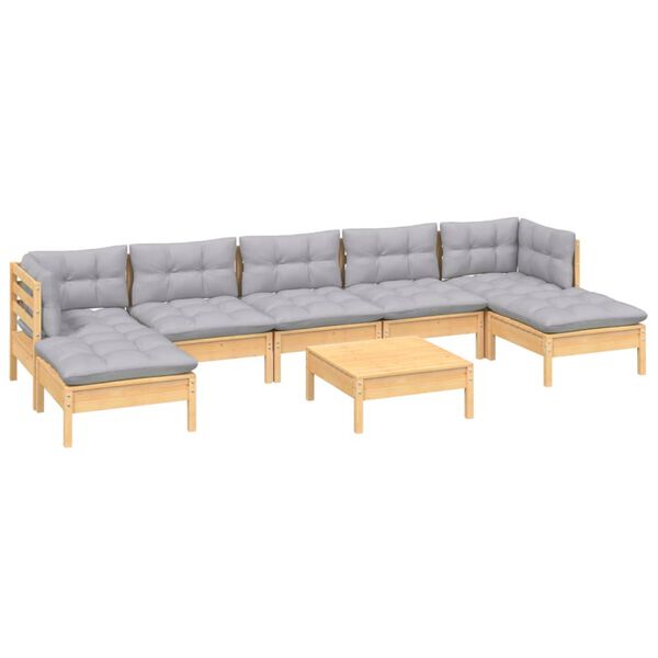 vidaXL 8 Piece Garden Lounge Set with Grey Cushions Pinewood