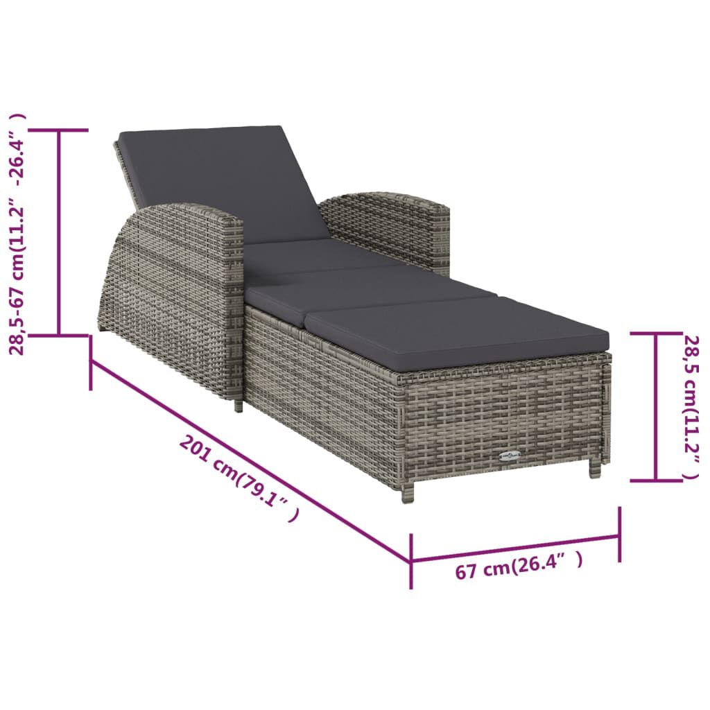 vidaXL Sun Lounger with Dark Grey Cushion Poly Rattan Grey
