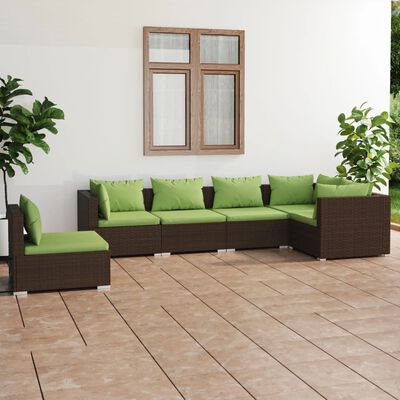 vidaXL 6 Piece Garden Lounge Set with Cushions Poly Rattan Brown