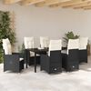 vidaXL Garden Dining Set with Cushion 7 pcs Black Poly Rattan