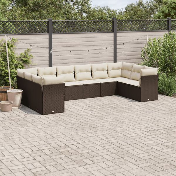vidaXL 10 Piece Garden Sofa Set with Cushions Brown Poly Rattan