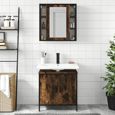 vidaXL 2 Piece Bathroom Furniture Set Smoked Oak Engineered Wood