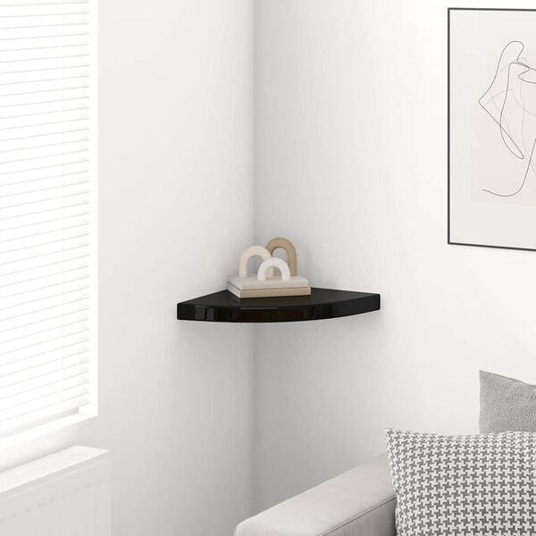 vidaXL Floating Corner Shelf High Gloss Black 35x35x3.8 cm MDF