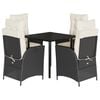 vidaXL 5 Piece Garden Dining Set with Cushions Black Poly Rattan