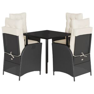 vidaXL 5 Piece Garden Dining Set with Cushions Black Poly Rattan