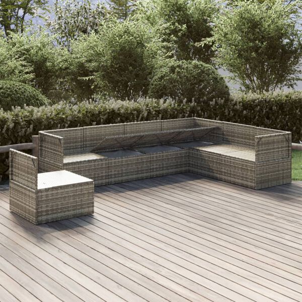 vidaXL 7 Piece Garden Lounge Set with Cushions Grey Poly Rattan