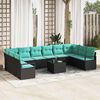 vidaXL Garden Sofa Set 11 pcs Black and Turquoise Poly Rattan