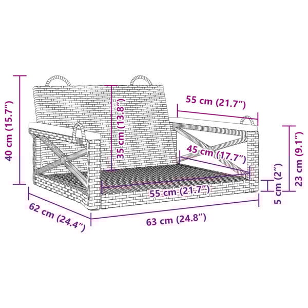 vidaXL Swing Bench Black 63x62x40 cm Poly Rattan