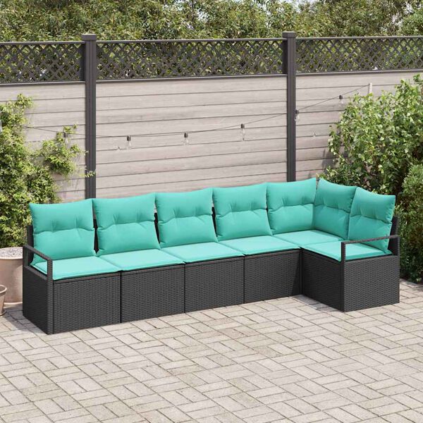 vidaXL Garden Sofa Set 6 pcs Black and Turquoise Poly Rattan