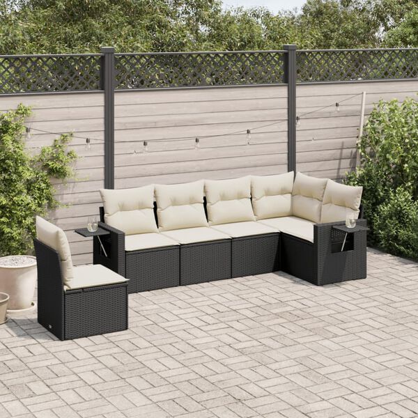 vidaXL 6 Piece Garden Sofa Set with Cushions Black Poly Rattan