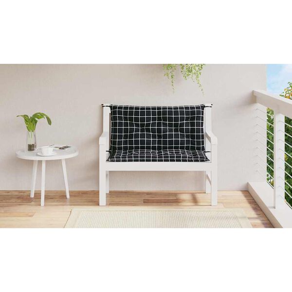 vidaXL Garden Bench Cushions 2pcs Black Check Pattern 100x50x7cm Fabric