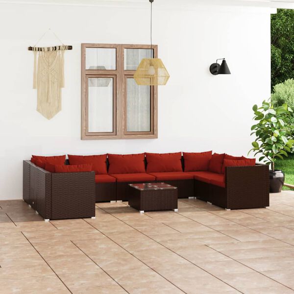vidaXL 10 Piece Garden Lounge Set with Cushions Poly Rattan Brown