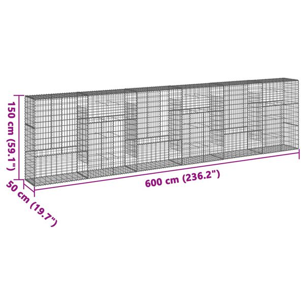 vidaXL Gabion Basket with Cover 600x50x150 cm Galvanised Iron