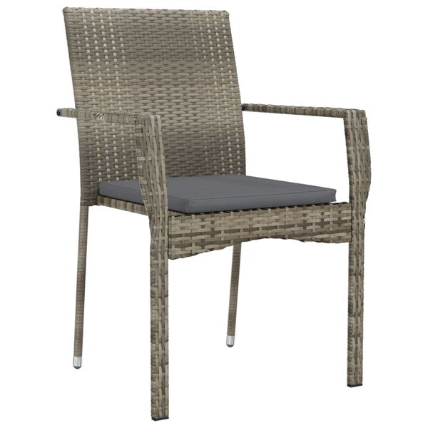 vidaXL 7 Piece Garden Dining Set with Cushions Grey Poly Rattan