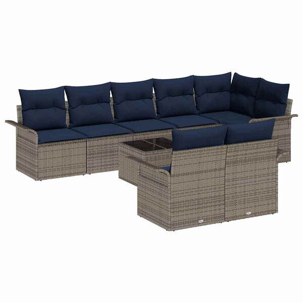 vidaXL 9 Piece Garden Sofa Set with Cushions Grey Poly Rattan