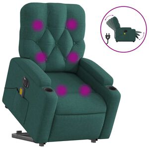 vidaXL Electric Stand up Massage Recliner Chair Dark Green Fabric