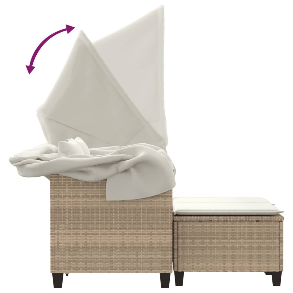 vidaXL Garden Sofa 2-Seater with Canopy and Stools Beige Poly Rattan