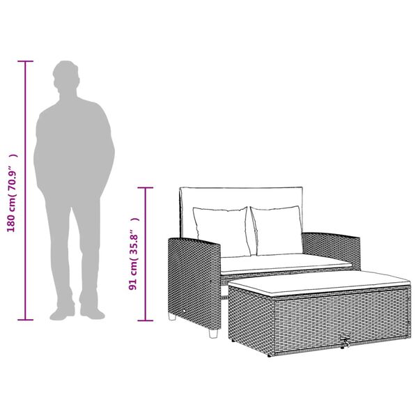 vidaXL Garden Sofa with Cushions 2-Seater Black Poly Rattan