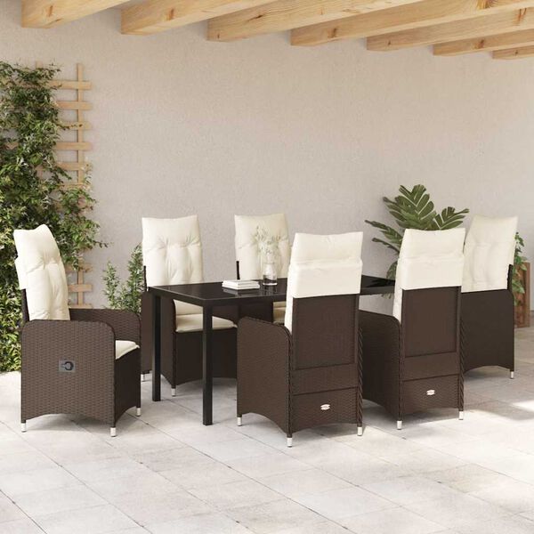 vidaXL Garden Dining Set with Cushion 7 pcs Brown Poly Rattan