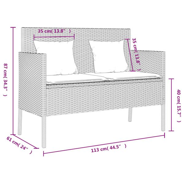 vidaXL Garden Bench with Cushions Beige Poly Rattan
