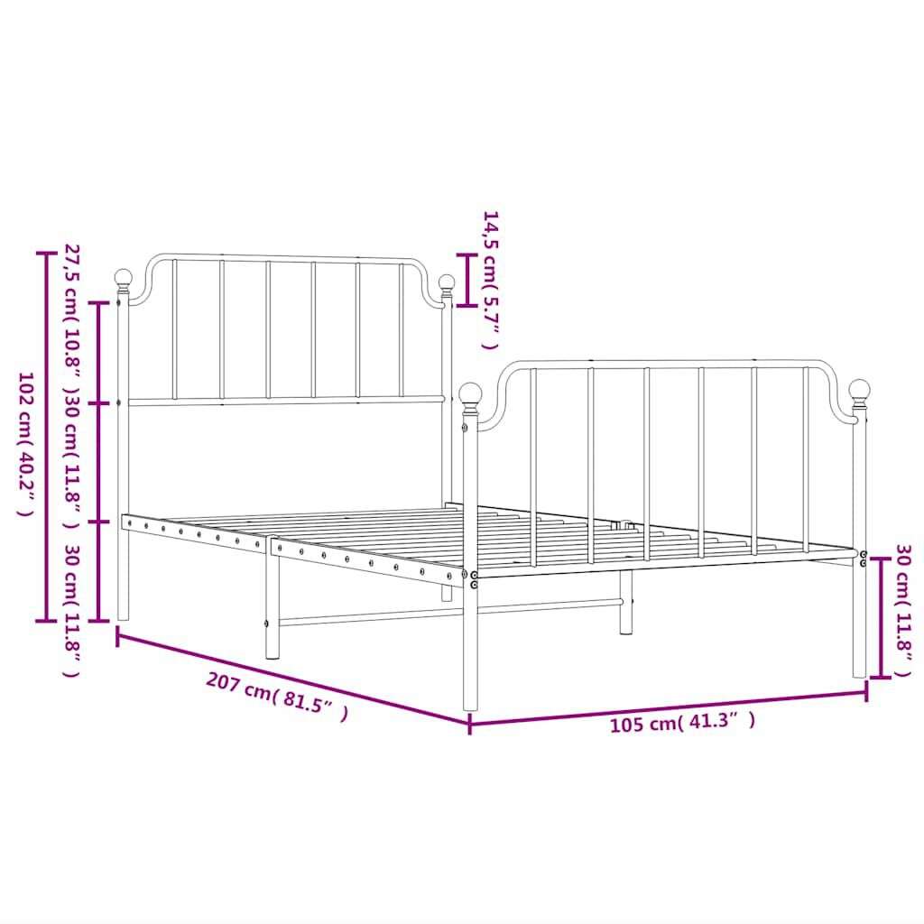 vidaXL Metal Bed Frame without Mattress with Footboard Black 100x200cm