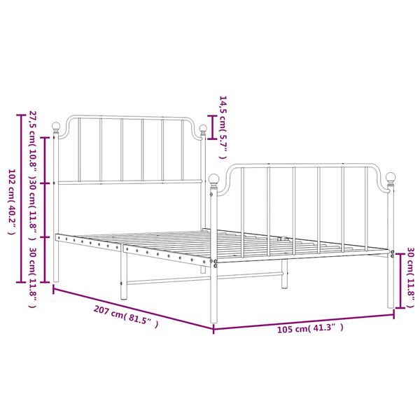 vidaXL Metal Bed Frame without Mattress with Footboard Black 100x200cm