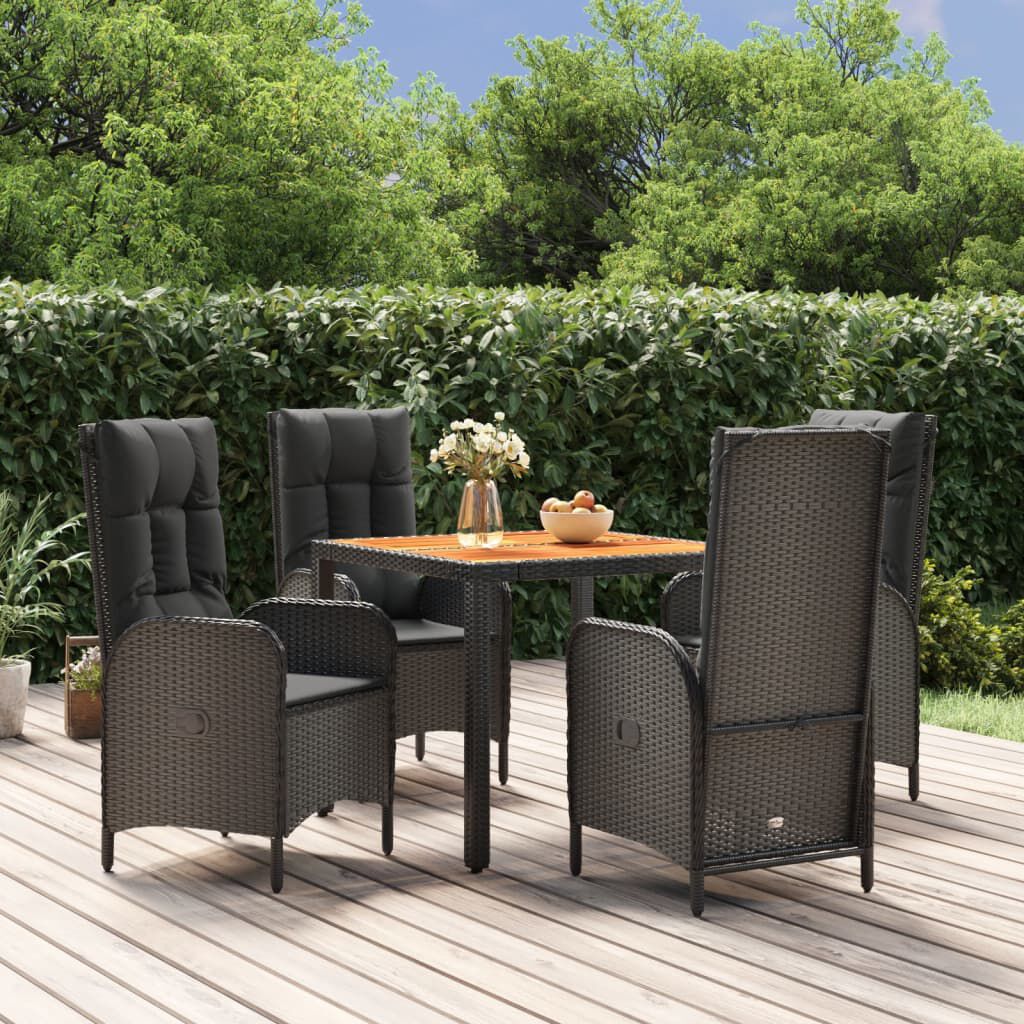 vidaXL 5 Piece Garden Dining Set with Cushions Black Poly Rattan