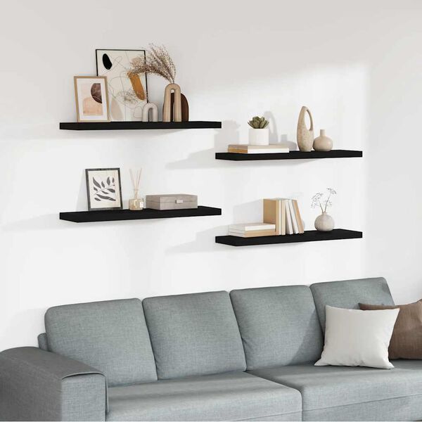 vidaXL Floating Wall Shelves 4 pcs Black 90x23.5x3.8 cm MDF
