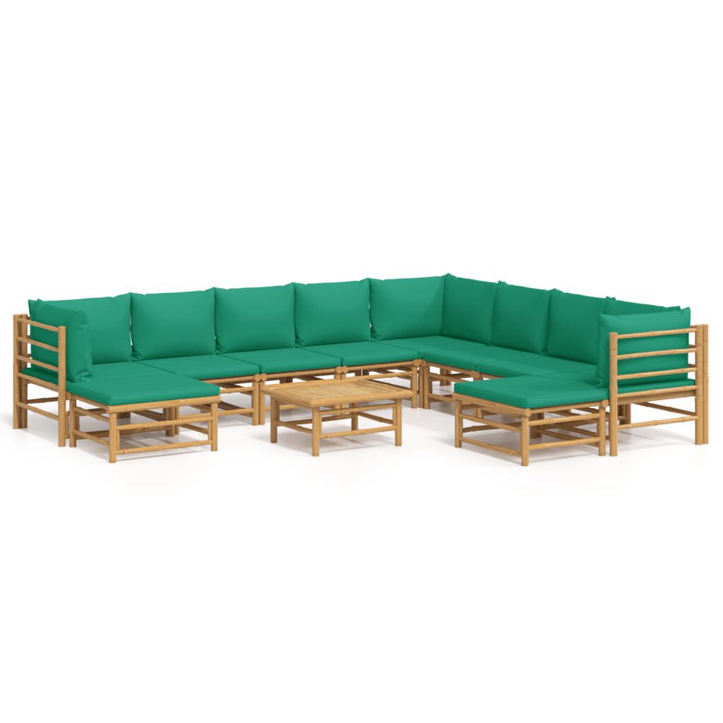 vidaXL 11 Piece Garden Lounge Set with Green Cushions Bamboo