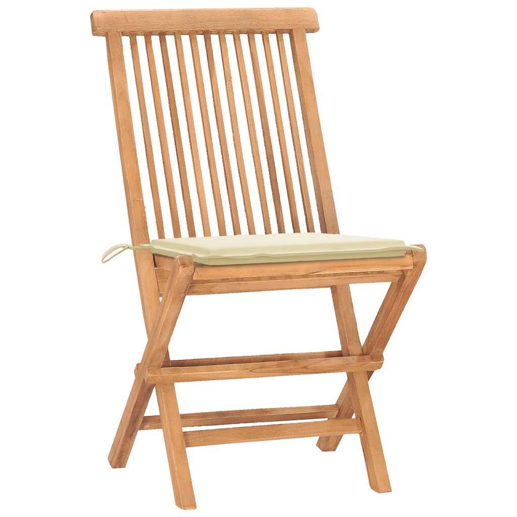 vidaXL 3 Piece Folding Outdoor Dining Set with Cushion Solid Wood Teak