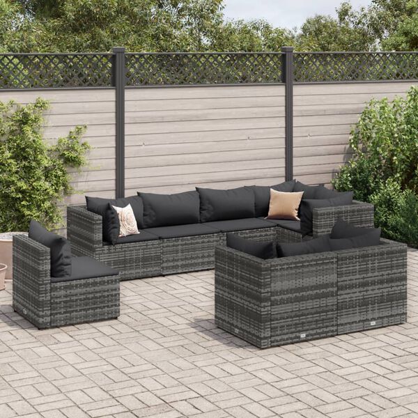 vidaXL 8 Piece Garden Lounge Set with Cushions Grey Poly Rattan