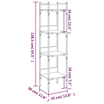 vidaXL Bookshelf 4-Tier Smoked Oak 35x30x138.5 cm Engineered Wood